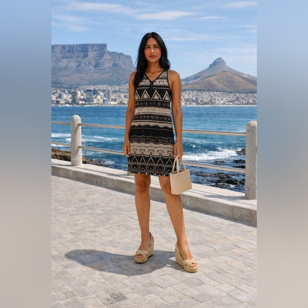 Aztec sleeveless dress with metal bar M/L